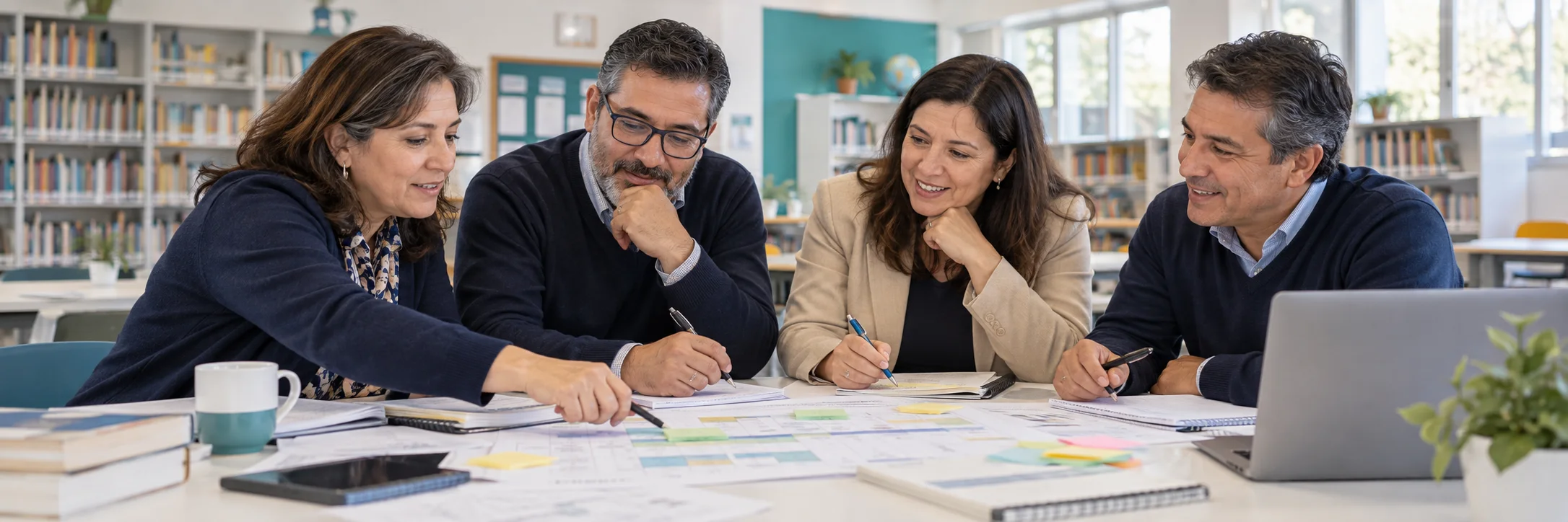 Equipo directivo revisando prioridades y responsabilidades